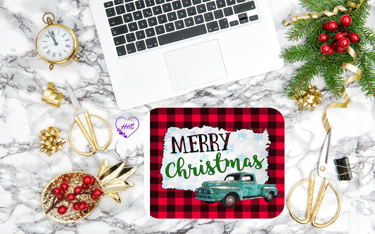Merry Christmas with Blue Truck Mouse Pad