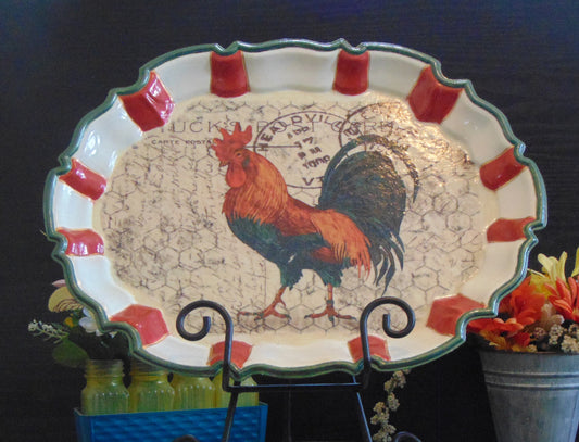 Rustic Elegance: Upcycled Silver Tray with Hand-Painted Rooster and Custom Artistry | Farmhouse Decor | Statement Table Piece | Country Chic