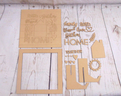 Home Word Sign | MDF | Family | Love | Gift For Her | Gift For Mom | MDF | Laser Cut | Free Standing Sign | Paint Kit